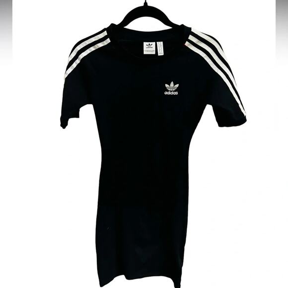 WOMENS ADIDAS 3-STRIPES FITTED T-SHIRT DRESS SIZE XS NWOT - Picture 2 of 8